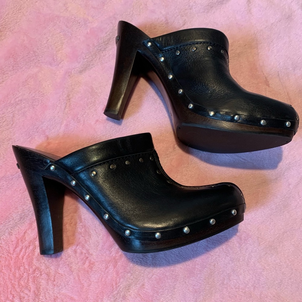 Michael Kors Clog Platform Black Leather Heels